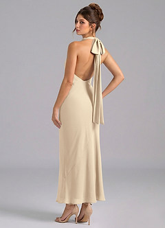 Azazie Velli Brautjungfernkleider Meerjungfrau-Linie Hoher Kragen Chiffon Kleid Champagner image6