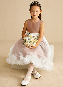 Azazie Stardust Flower Girl Dresses Champagne Rose A-Line Sleeveless Organza Dress image2