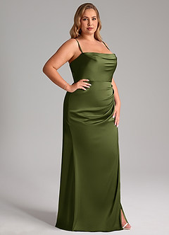 Azazie Leonis Bridesmaid Dresses Olive Mermaid Pleated Stretch Satin Convertible Dress image14