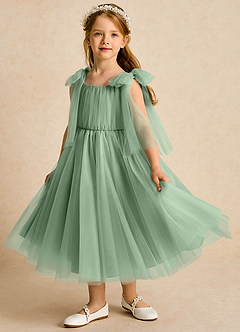 Azazie Dori Flower Girl Dresses Matcha A-Line Ruched Tulle Dress image5