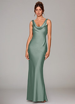 Azazie Rylina Bridesmaid Dresses Silver Sage Mermaid Stretch Satin Dress image1