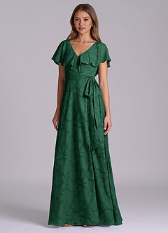 Azazie Lainey Bridesmaid Dresses Dark Green A-Line with Pockets Floral Burnout Dress image4