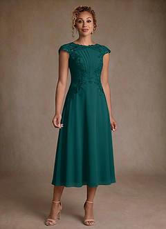 Azazie Crista Mère de la mariée Robes Robe Trapèze en Mousseline de soie Dentelle Paon image1