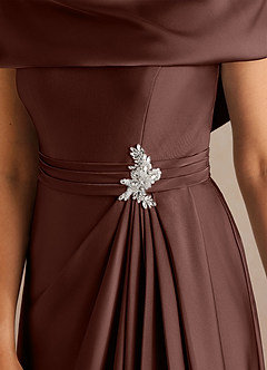 Azazie Branford Vestidos para mãe da noiva Vestido Café Expresso de Cetim elástico de Linha A com Plissado image4