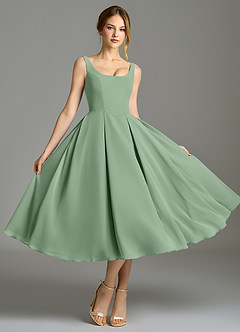 Azazie Amalie Brautjungfernkleider A-Linie Plissee Chiffon Kleid Matcha image5