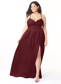 Azazie Raya Final Sale Cabernet A-Line V-Neck Pleated Stretch Satin Dress image7