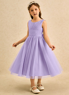 Azazie Macaron Jurken voor bloemenmeisjes A-Lijn Jurk van Tule Geplooid Lila image4