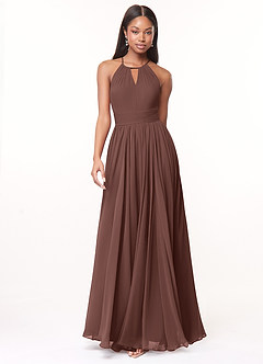Azazie Cherish Robes de demoiselle d'honneur Robe Trapèze en Mousseline de soie Plissée Expresso image4