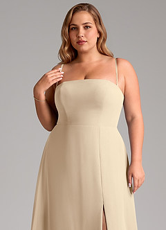 Azazie Wren Bridesmaid Dresses Champagne A-Line Side Slit Chiffon Convertible Dress image11