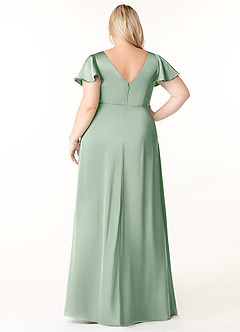 Azazie Soren Bridesmaid Dresses Agave A-Line Pleated Stretch Satin Dress image9