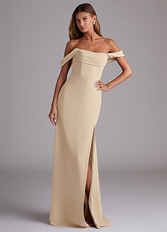 Azazie Saige Bridesmaid Dresses Champagne A-Line Off the Shoulder Chiffon Convertible Dress image4