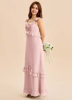 Azazie Tavie Junior Powder Pink A-Line Ruched Chiffon Dress image6