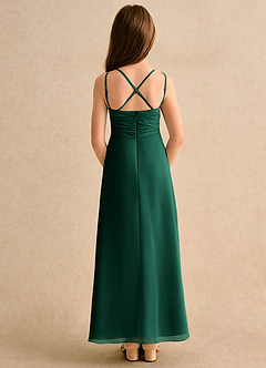 Azazie Zaida Girls Formal Flower Girl Dresses Emerald A-Line Pleated Chiffon Dress image2