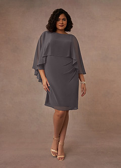 Azazie Mirra Mère de la mariée Robes Robe Fourreau en Mousseline de soie Col rond plissé Gris Acier image7