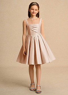 Azazie Jello Blumenmädchenkleider Ballkleid Plissee Matte Satin Kleid Englisches Rosa image1