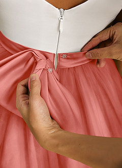 Azazie Sprout Flower Girl Dresses Salmon Pink A-Line Bow Tulle Dress image5