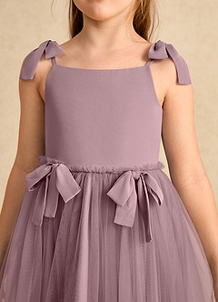 Azazie Jaci Blumenmädchenkleider A-Linie Spaghetti Riemen Chiffon Kleid Altrosa image7