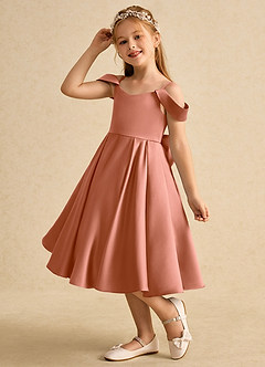 Azazie Favia Flower Girl Dresses MAI TAI A-Line Off the Shoulder Matte Satin Dress image6