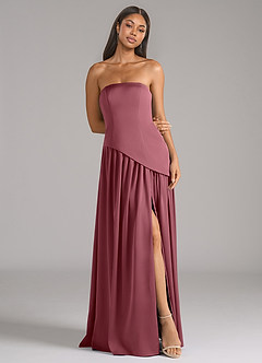 Azazie Adeline Bridesmaid Dresses Desert Rose A-Line Strapless Stretch Satin Convertible Dress image3