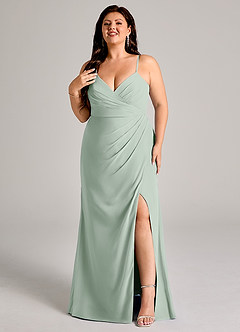 Azazie Maci Bridesmaid Dresses Agave Sheath Pleated Chiffon Dress image8