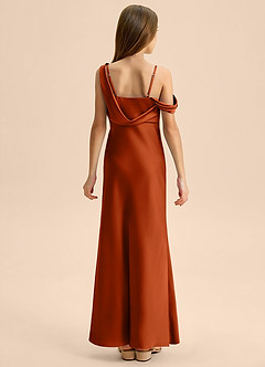 Azazie Madelyn Junior Osłona Zza ramienia Satyna elastyczna Długość podłogi Młodsza druhna Sukienka image2