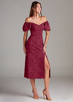 Azazie Evalina Bridesmaid Dresses Burgundy Sheath Floral Burnout Dress image3