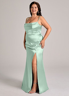 Azazie Saige Bridesmaid Dresses Agave Sheath Off the Shoulder Metallic Satin Convertible Dress image13