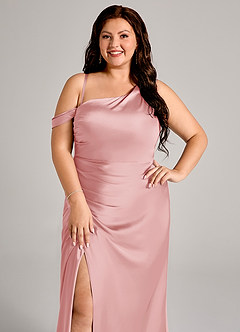 Azazie Madelyn Robes de demoiselle d'honneur Robe Sirène Convertible en Satin extensible Une épaule Rose Poudré image11