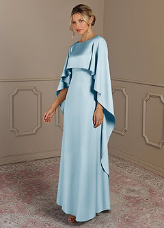Azazie Eli vestidos de madre de la novia Vestido de Azul Cielo de Satén Elástico de Recto con Cuello de barco image3