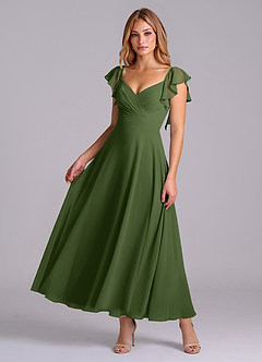 Azazie Leilani Bridesmaid Dresses Olive A-Line Ruched Chiffon Dress image1