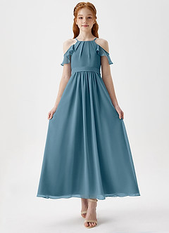 Azazie Chaya Junior Bermuda A-Line Off the Shoulder Chiffon Dress image4