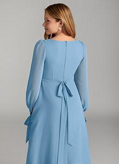 Azazie Leonia Junior Steel Blue A-Line with Pockets Chiffon Dress image6