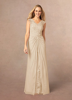 Azazie Jovie Kleider für die Brautmutter A-Linie Spitze Kleid Champagner image1