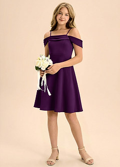 Azazie Anselie Junior Linia A Pofałdowany Satyna elastyczna Mini Młodsza druhna Sukienka image1