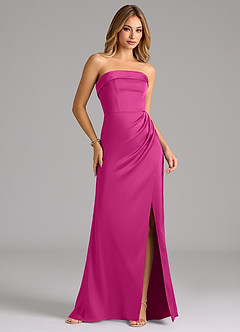 Azazie Aretha Robes de demoiselle d'honneur Robe Trapèze Convertible en Satin extensible Sans bretelle Fuchsia image4