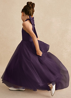 Azazie Bev Flower Girl Dresses Plum A-Line Convertible Tulle Dress image7