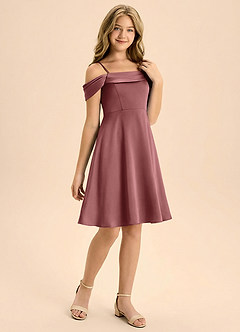 Azazie Anselie Junior Klä av A-Line i Stretch Satin Plisserad image6