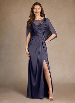 Azazie Hera Mother of the Bride Dresses Stormy A-Line Lace Stretch Satin Dress image1