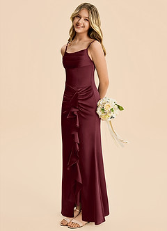 Azazie Rosalia Junior Cabernet Sheath Pleated Stretch Satin Dress image4