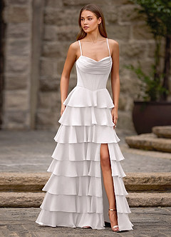 Rhythm White Ruffled A-line Prom Dress image8