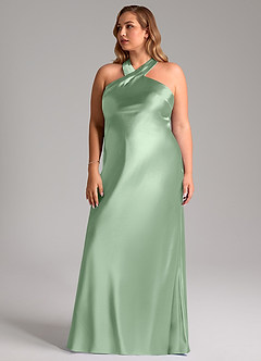 Azazie Doretta Bridesmaid Dresses Matcha Mermaid Bow Metallic Satin Dress image12