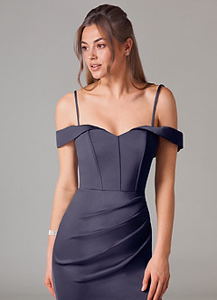 Azazie Everly Jurken voor bruidsmeisjes Converteerbaar Jurk van Stretch Satijn met Zeemeermin Off the Shoulder Stormachtig image2