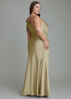 Azazie Yuanna Bridesmaid Dresses Moss Green Mermaid One Shoulder Stretch Satin Dress image9
