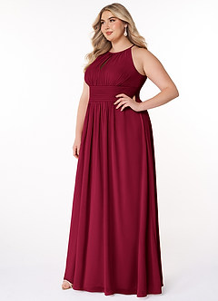 Azazie Bonnie Bridesmaid Dresses Burgundy A-Line Keyhole Ruched Chiffon Dress image3