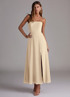 Azazie Wren Abiti da Damigella Abito A-Line in Chiffon Senza Cinturino Champagne image5