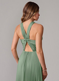 Azazie Afra Bridesmaid Dresses Matcha A-Line Pleated Stretch Satin Dress image6