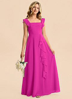 Azazie Nori Junior Fuchsia A-Line Ruched Chiffon Dress image3