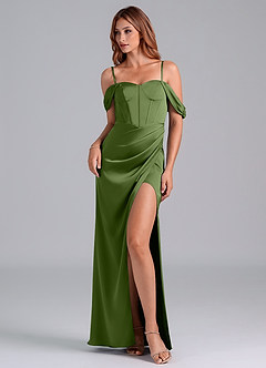 Azazie Asha Bridesmaid Dresses Juniper Sheath Off the Shoulder Stretch Satin Convertible Dress image6