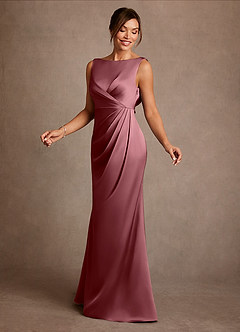 Azazie Baltimore vestidos de madre de la novia Vestido de Rosa Del Desierto de Satén Elástico de Corte en A con Plisado image3