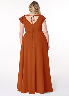 Azazie Claudine Bridesmaid Dresses Paprika A-Line Flutter Sleeve Chiffon Dress image8